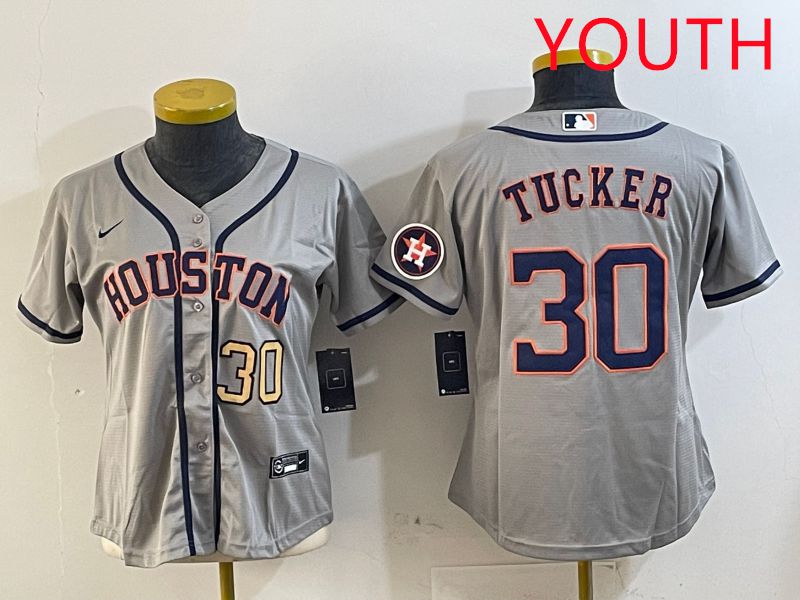 Youth Houston Astros #30 Tucker Grey Game 2025 Nike MLB Jersey style 4->youth mlb jersey->Youth Jersey